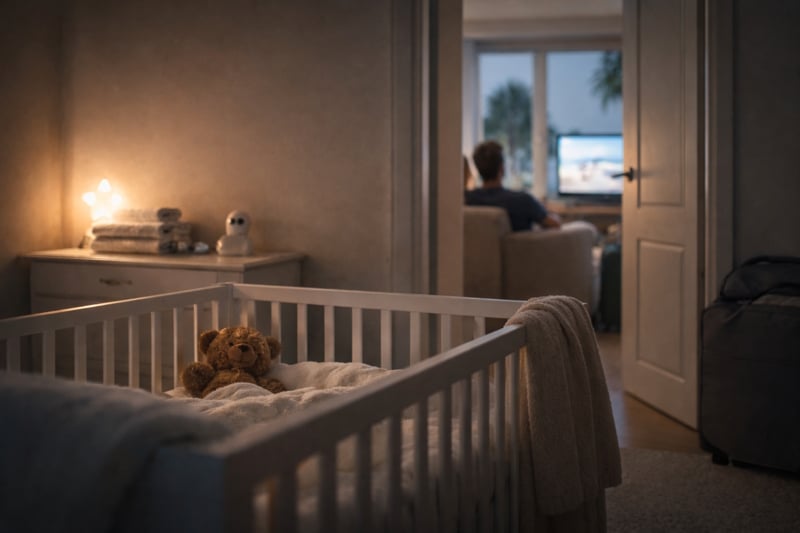 Babybett in einer Ferienwohnung als Symbolbild